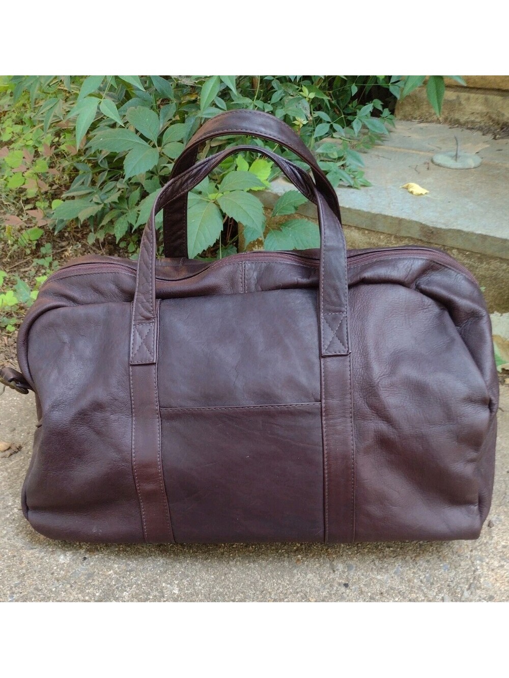 Vintage Genuine Leather Duffel Bag Chocolate Brown Weekender Travel Carry On